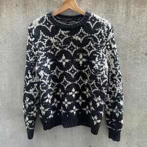 Louis Vuitton Sweater Virgil Era Gray White Monogram Wool Knit Size XS